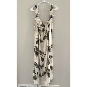 Tropical Group Hawaiian Maxi Dress Womens Large White Floral Rayon Tie Strap L